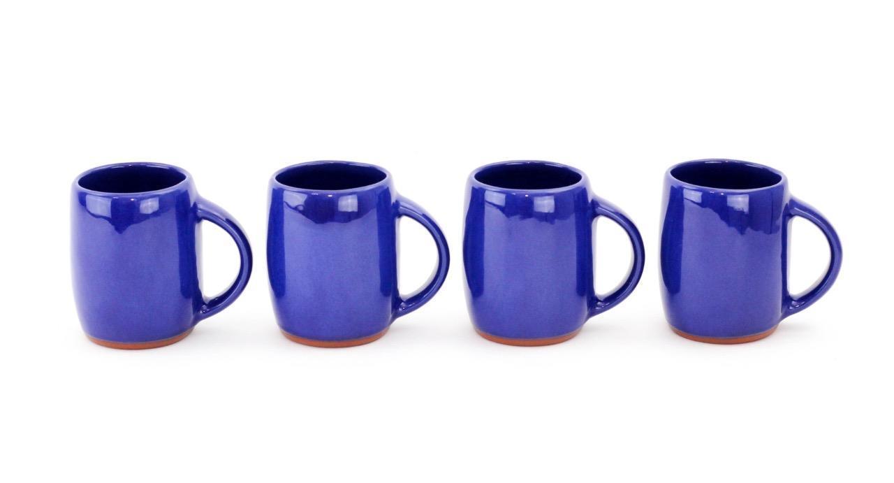 VINTAGE WELLFLEET POTTERY COBALT BLUE SET OF 4 MUGS CUPS RARE