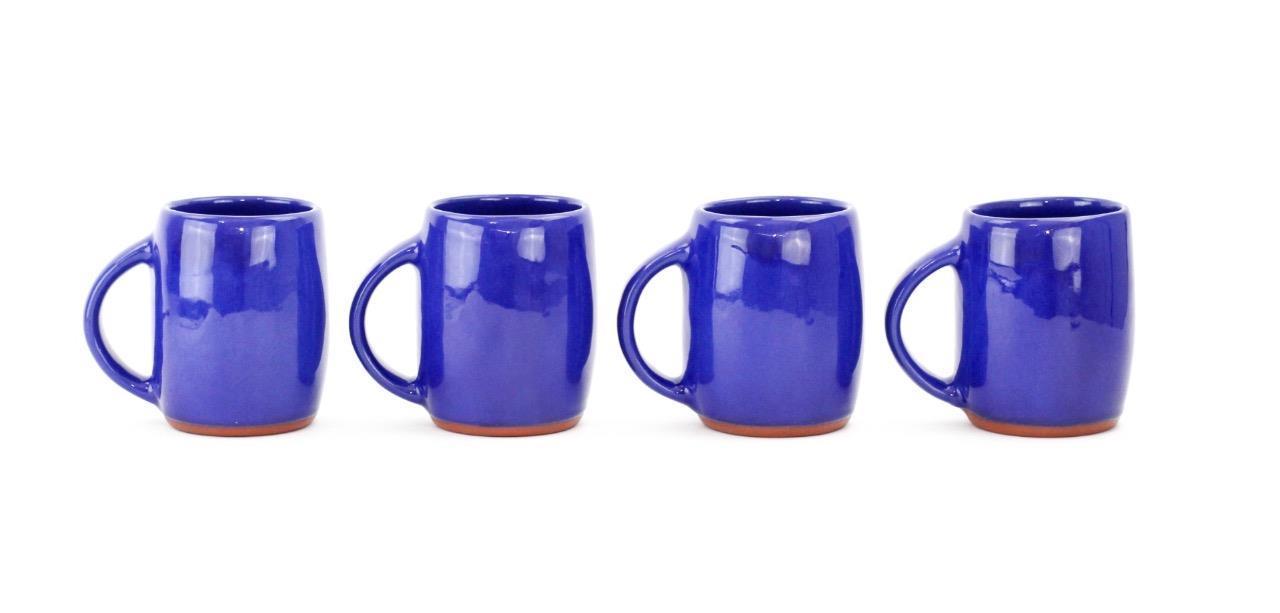 VINTAGE WELLFLEET POTTERY COBALT BLUE SET OF 4 MUGS CUPS RARE