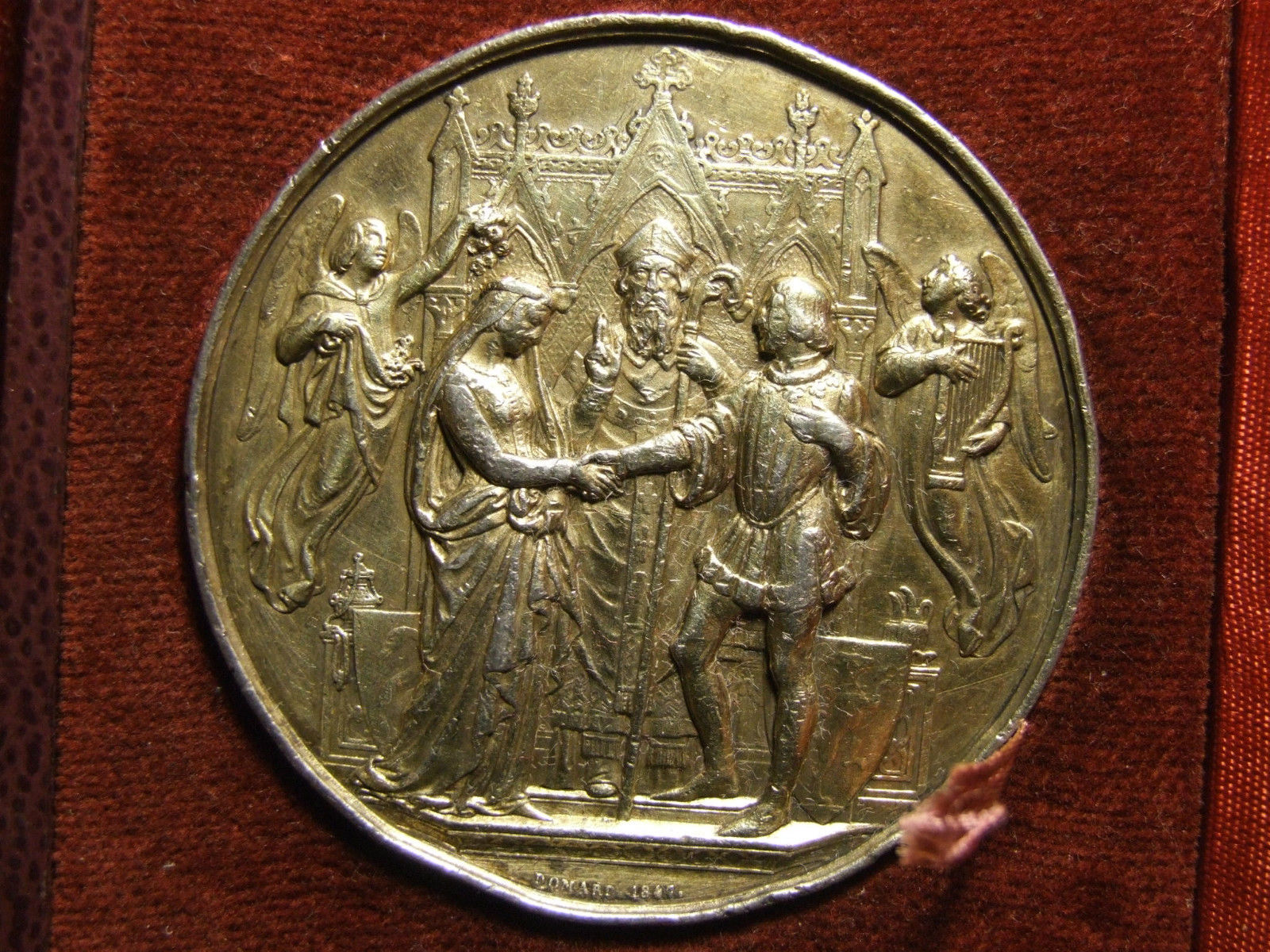 Art Nouveau Christian Marriage 1847 Gold plated Silver Rare medal by DOMARD