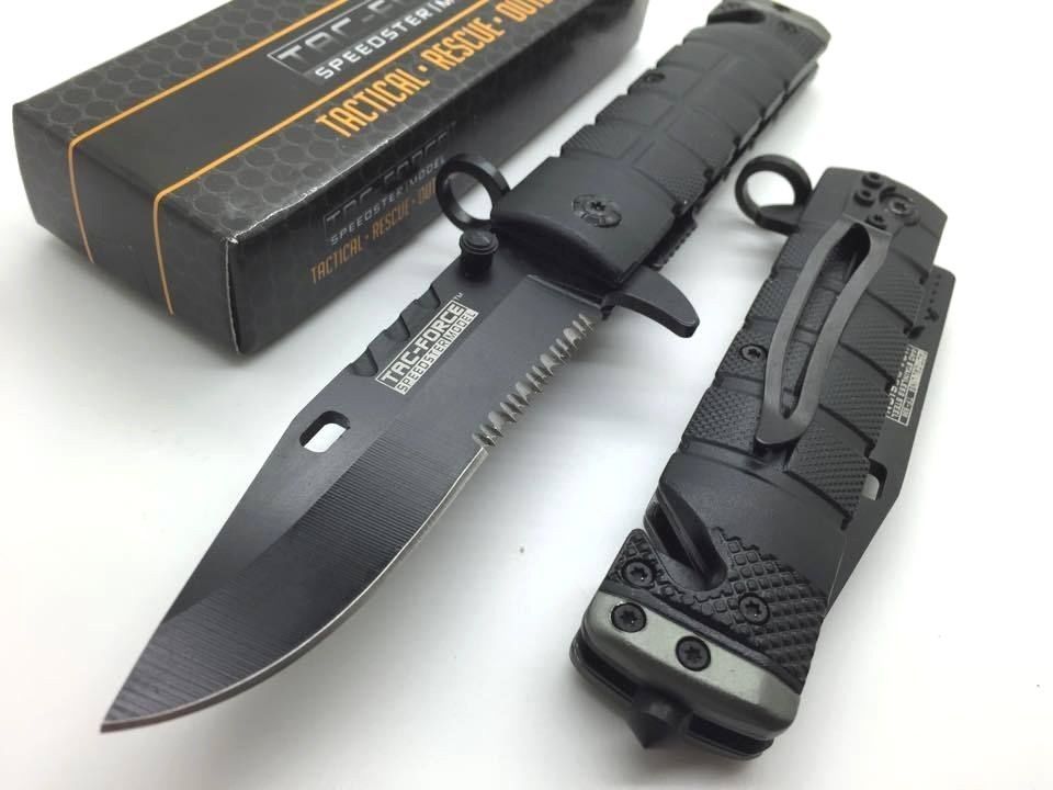 Tac Force Spring Assisted Open Black Bayonet Style Tactical Rescue Pocket Knife