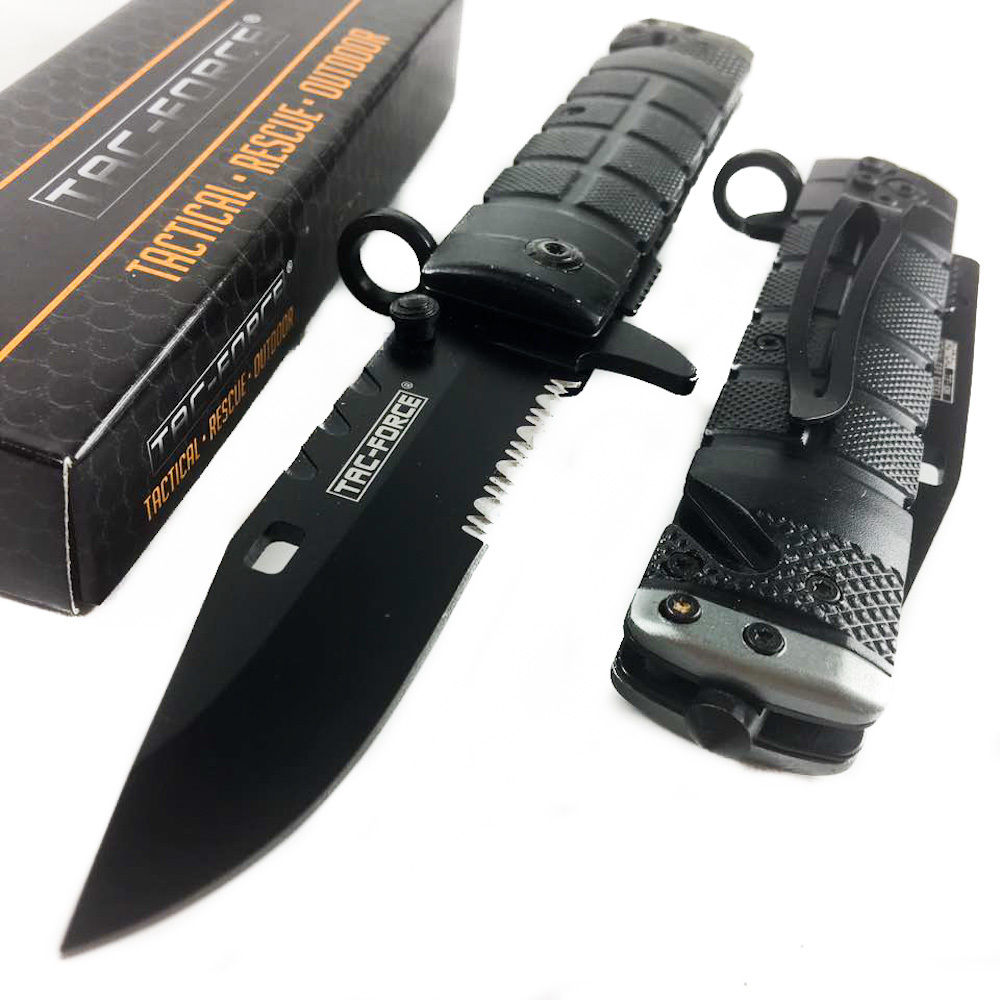 Tac Force Spring Assisted Open Black Bayonet Style Tactical Rescue Pocket Knife