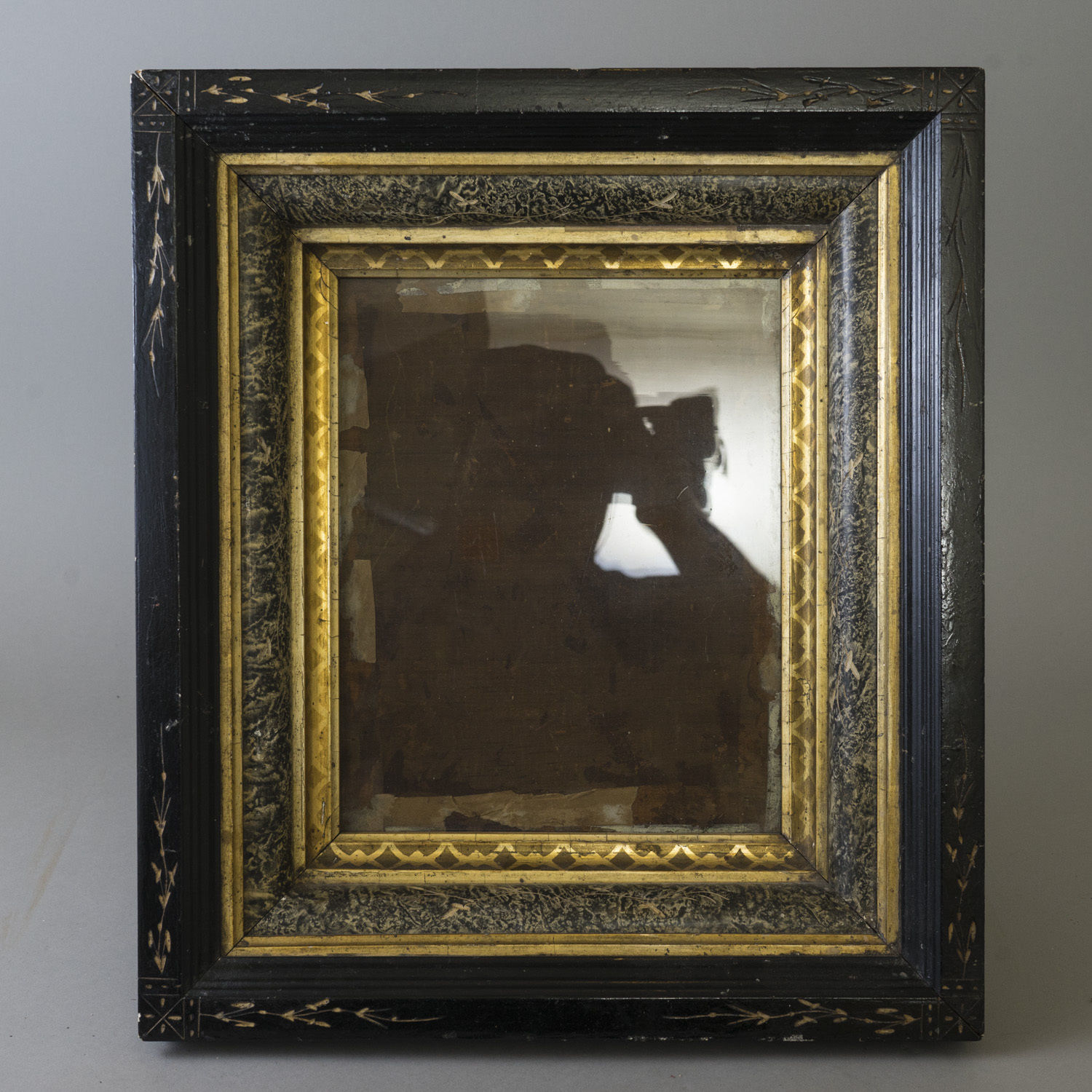 Antique Carved Wood Shadow Box Frame Gilt Marbled Victorian Eastlake Deep Incise