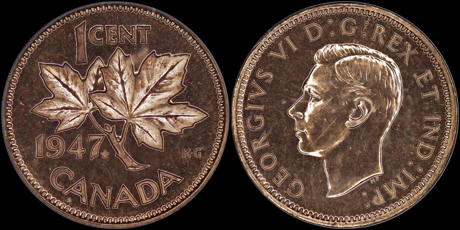 CANADA 1 CENT 1947 MAPLE LEAF ML (PCGS SP64RD) *RARE FULLY RED SPECIMEN*