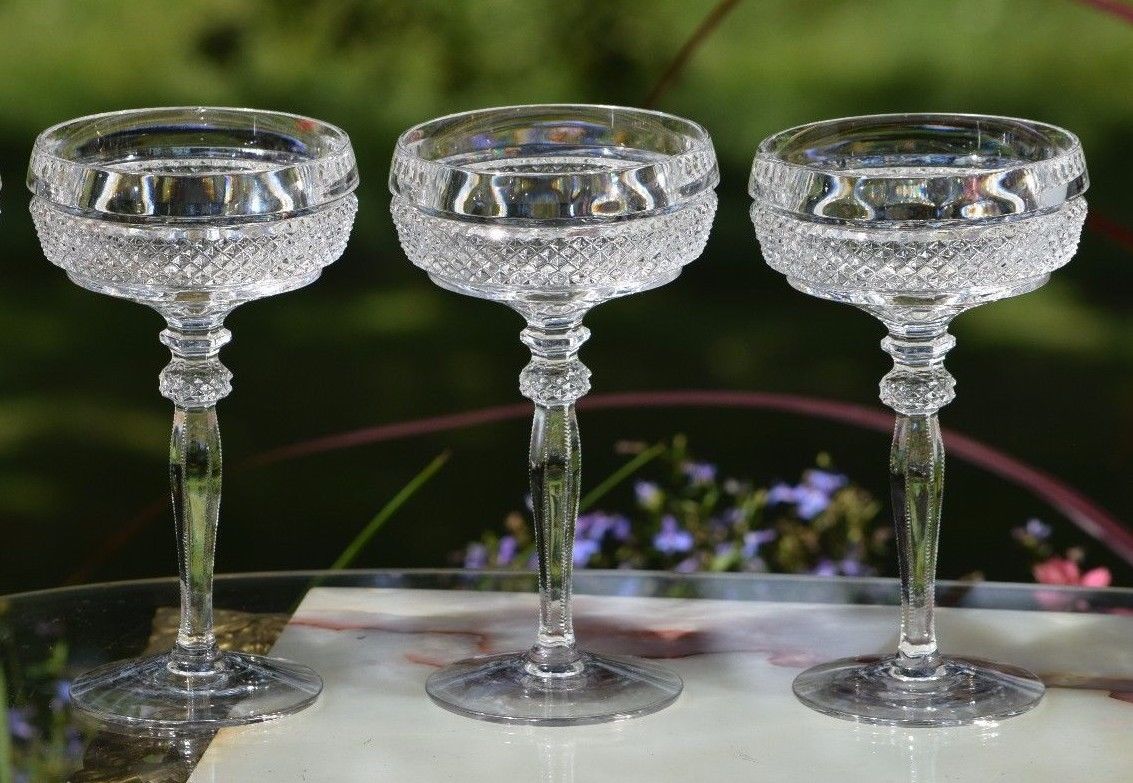 Vintage Crystal Champagne Coupes, Set of 5, Tall Vintage Cocktail glasses