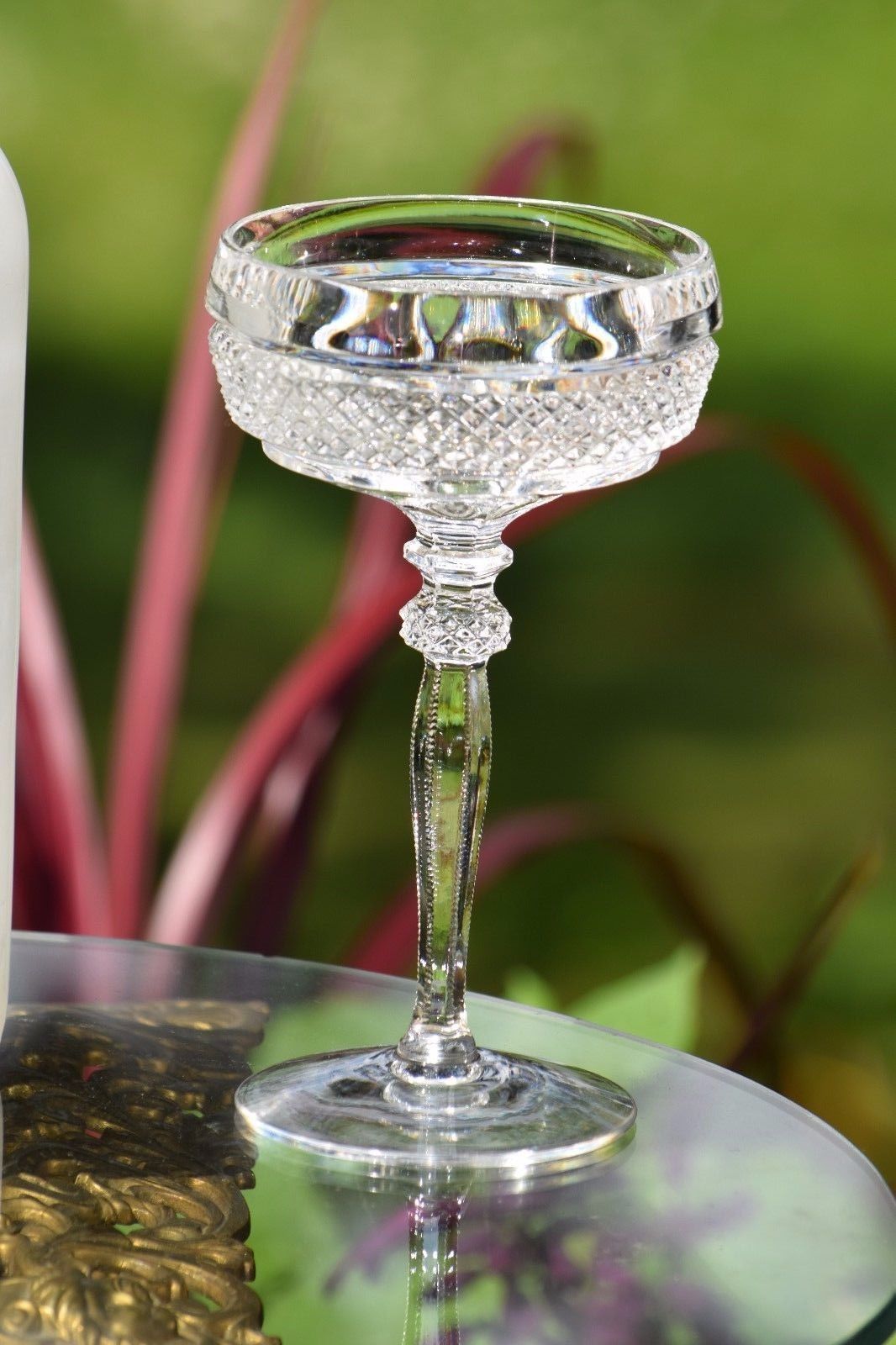 Vintage Crystal Champagne Coupes, Set of 5, Tall Vintage Cocktail glasses