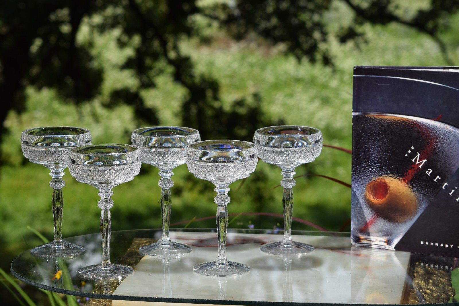 Vintage Crystal Champagne Coupes, Set of 5, Tall Vintage Cocktail glasses