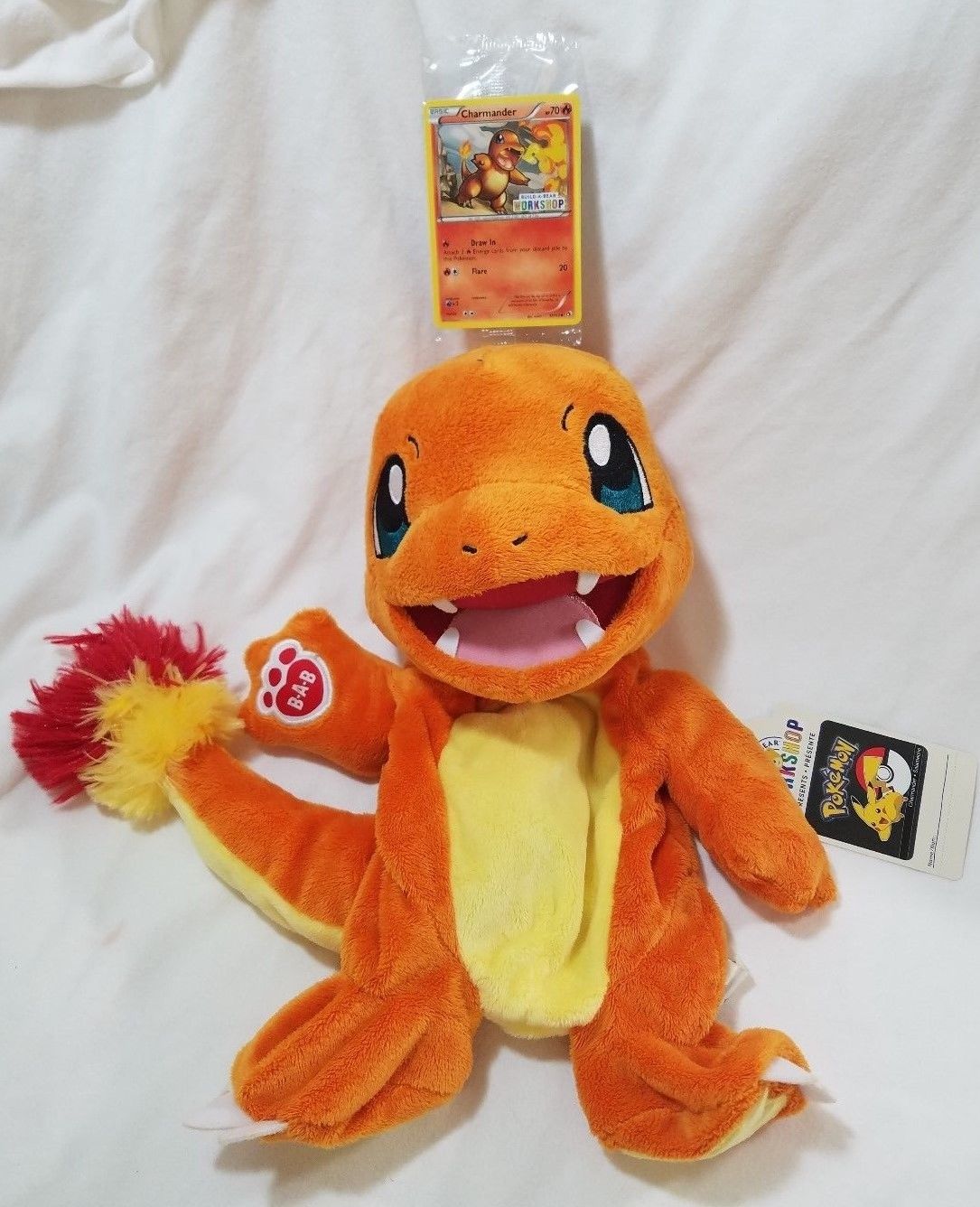 BUILD A BEAR Pokemon: CHARMANDER Orange Plush UNSTUFFED Toy Gift w Trading Card