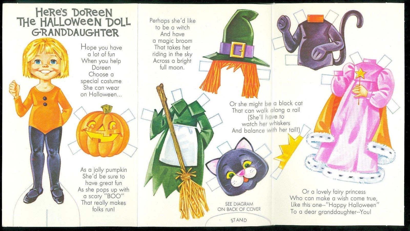 Paper Doll Greeting Card - Doreen Halloween Doll Granddaughter 1960s