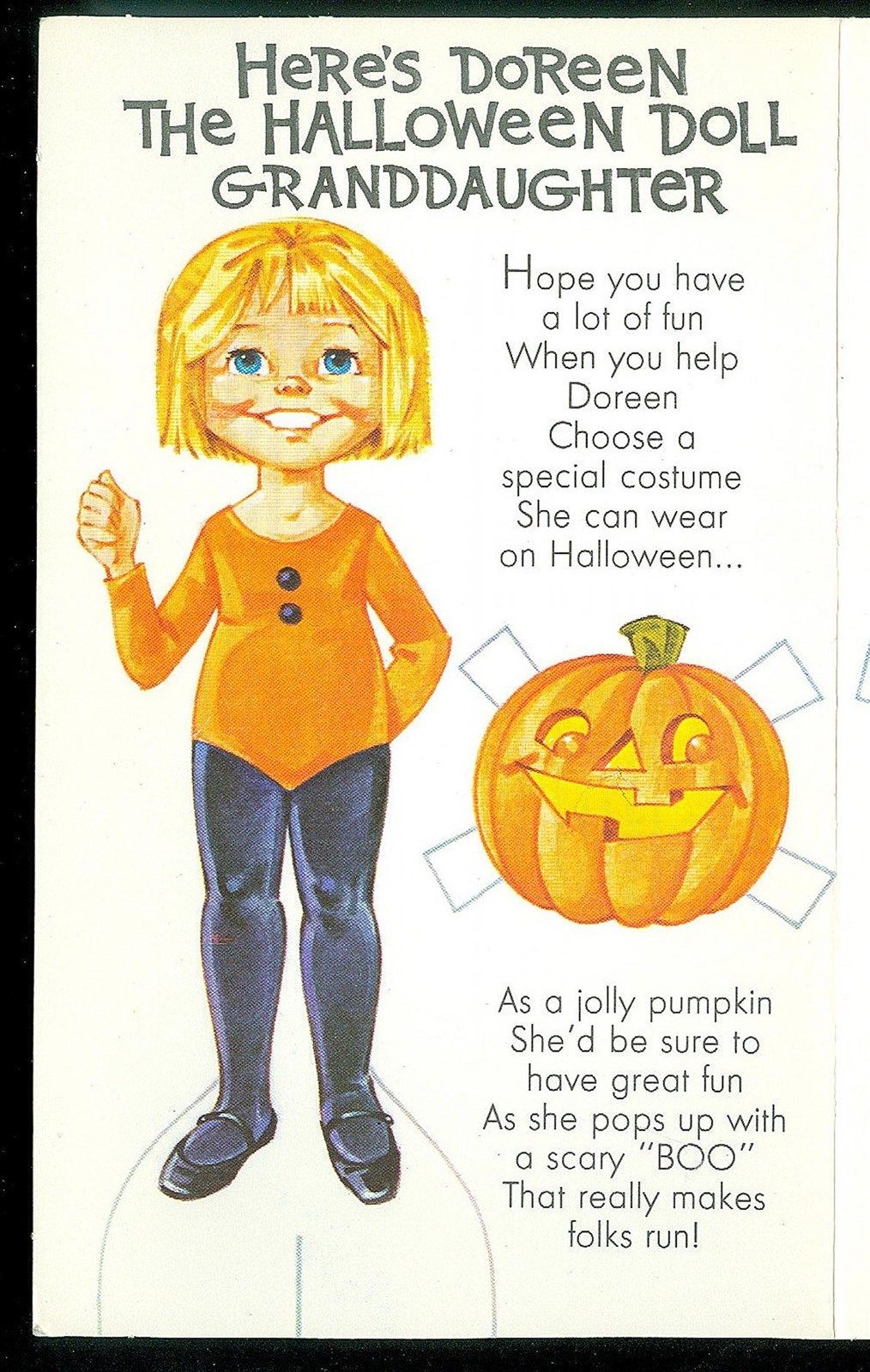 Paper Doll Greeting Card - Doreen Halloween Doll Granddaughter 1960s