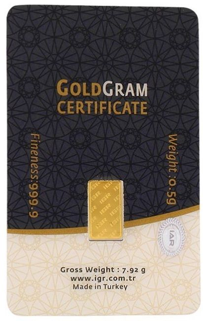 0.5 gram gold bar 1/2 gram  24 karat Istanbul Refinery Gold Bar .9999 Fine