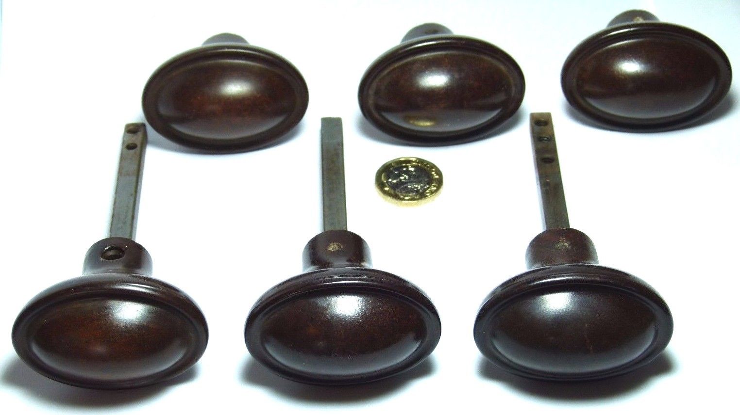 PAIR/SET ANTIQUE/VINTAGE ART DECO BAKELITE DOMED OVAL KNOB DOOR HANDLE 1930S-50S