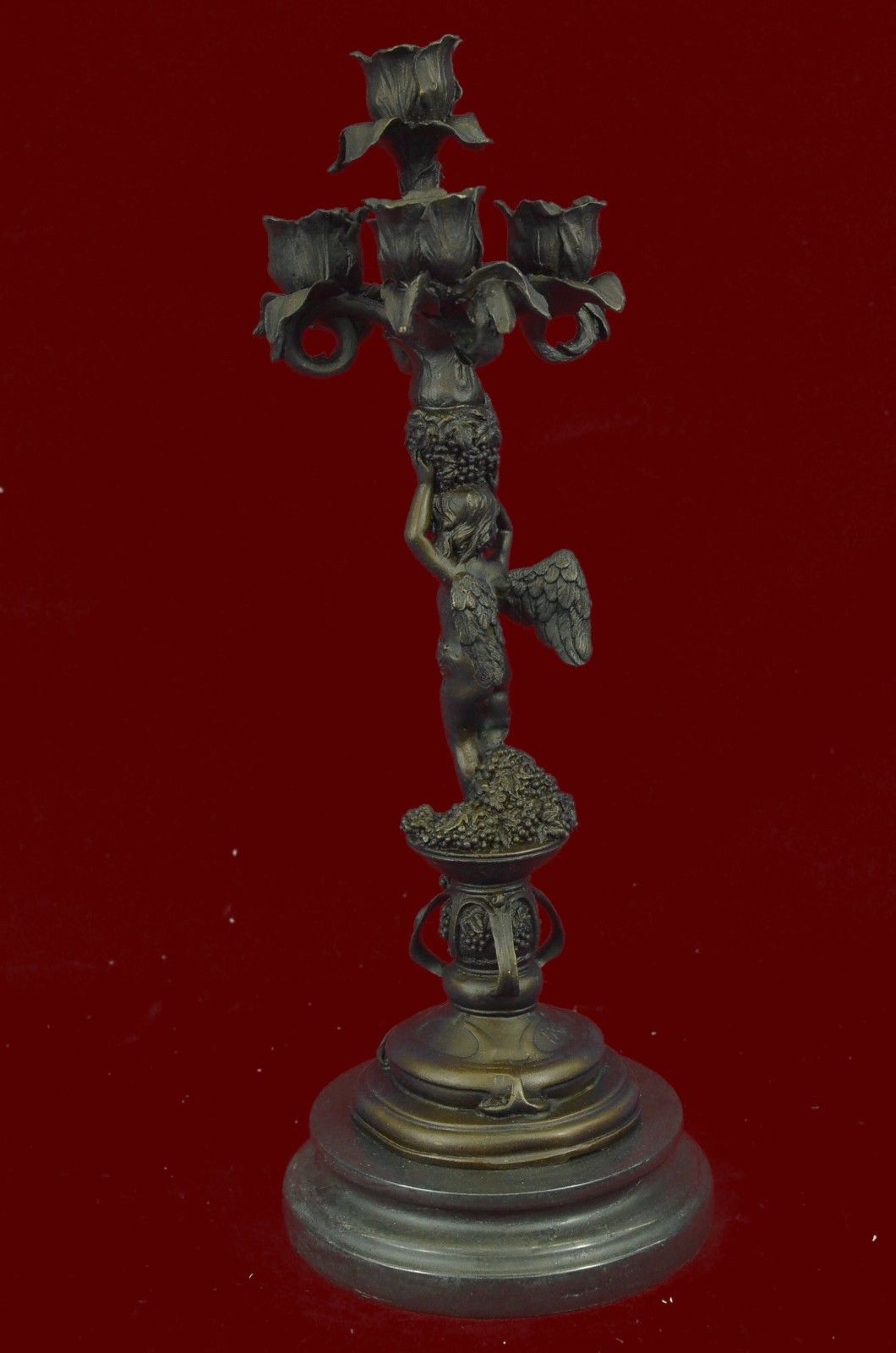 Signed Original Milo Adorable Cherub Angel Candelbra Art Deco Bronze Sculpture S