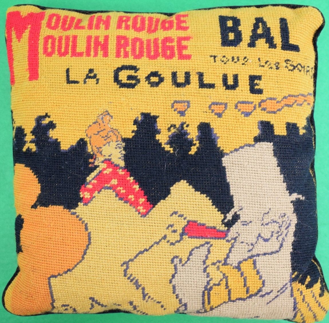 Pair of La Goulue Moulin Rouge Needlepoint Pillows