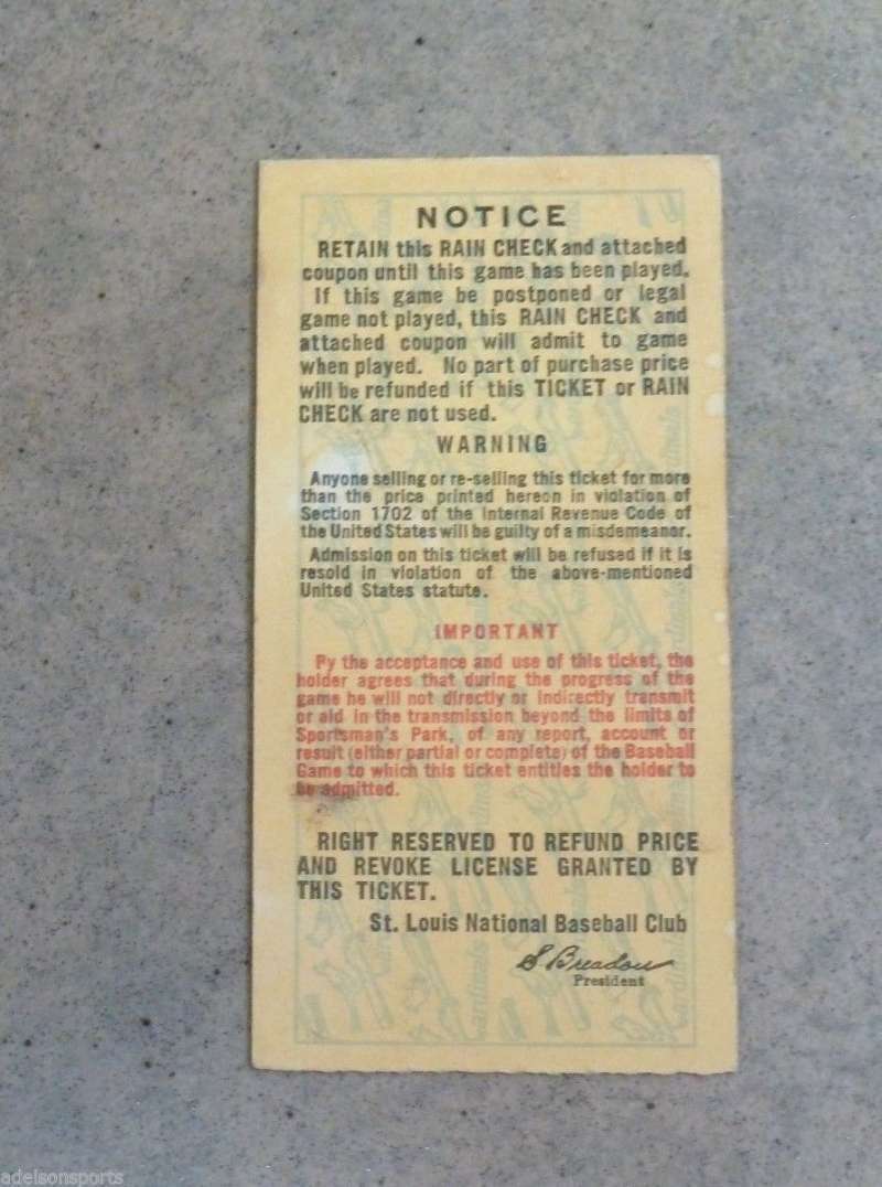 1944 BASEBALL WORLD SERIES TICKET - Game 2 - CARDINALS vs BROWNS