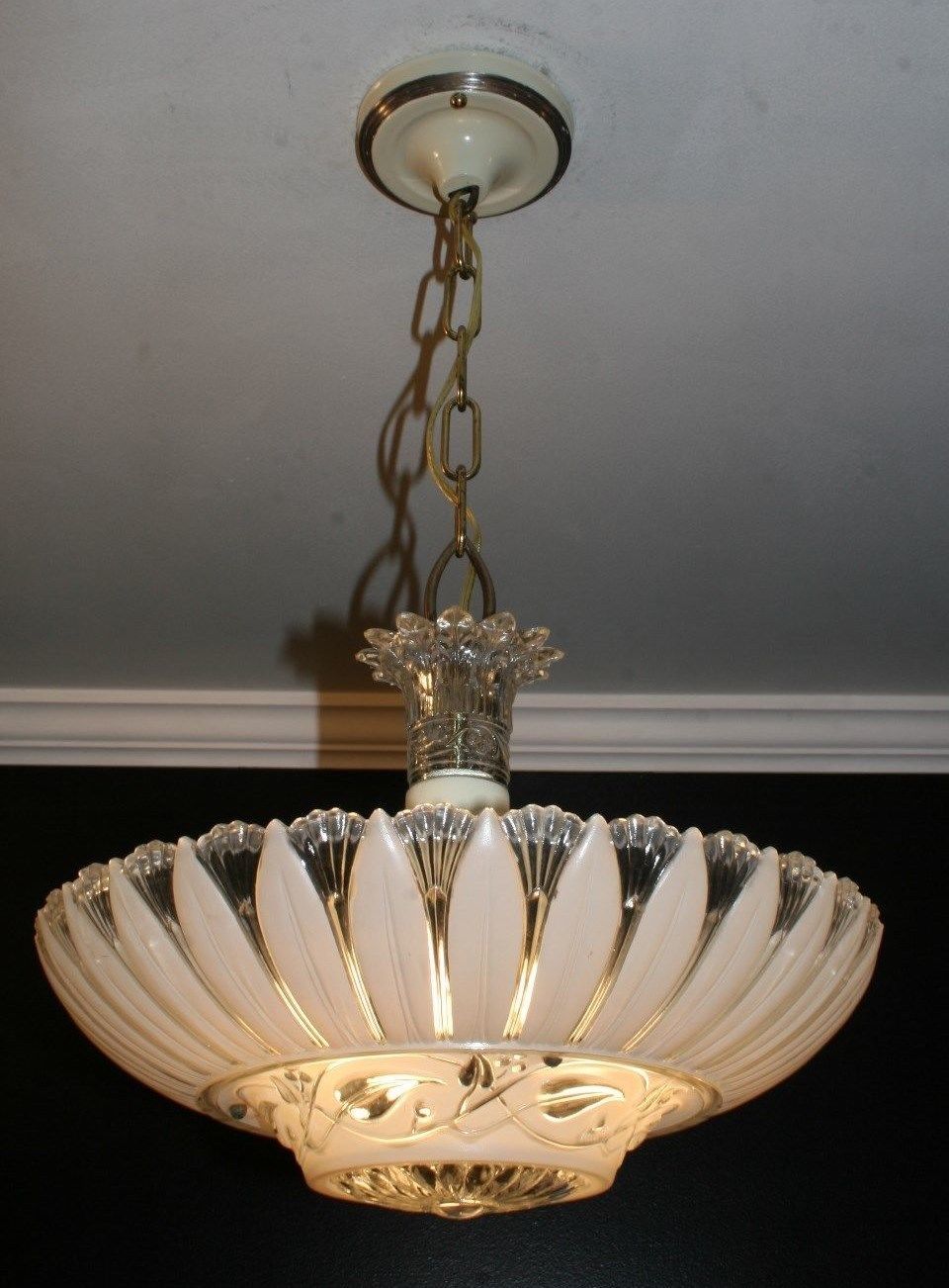 Antique cream beige glass sunflower art deco light fixture ceiling chandelier