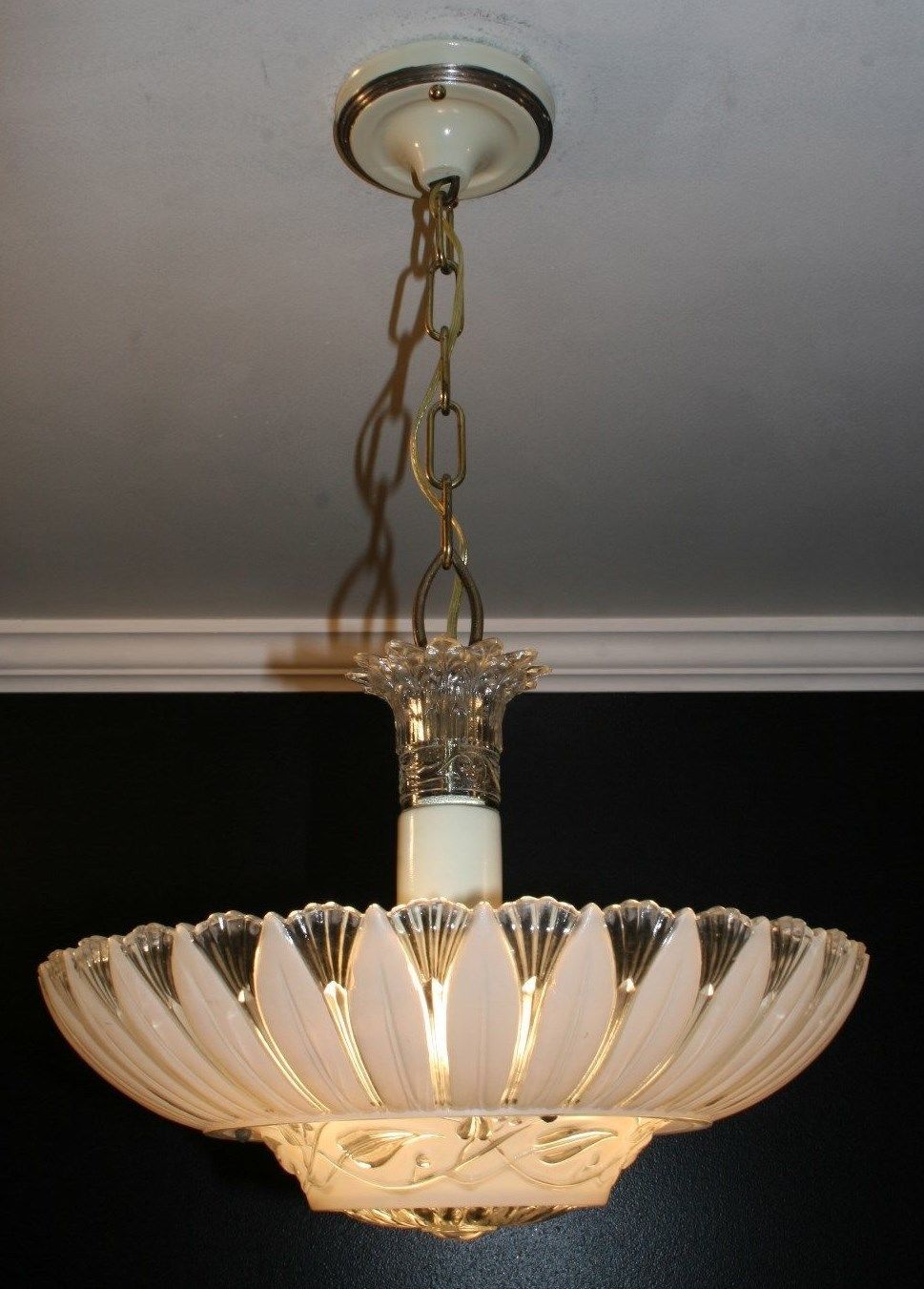 Antique cream beige glass sunflower art deco light fixture ceiling chandelier