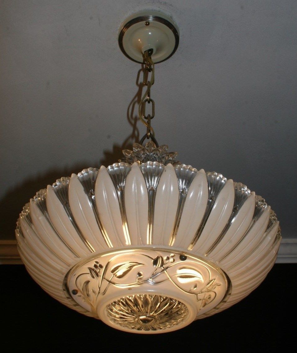 Antique cream beige glass sunflower art deco light fixture ceiling chandelier