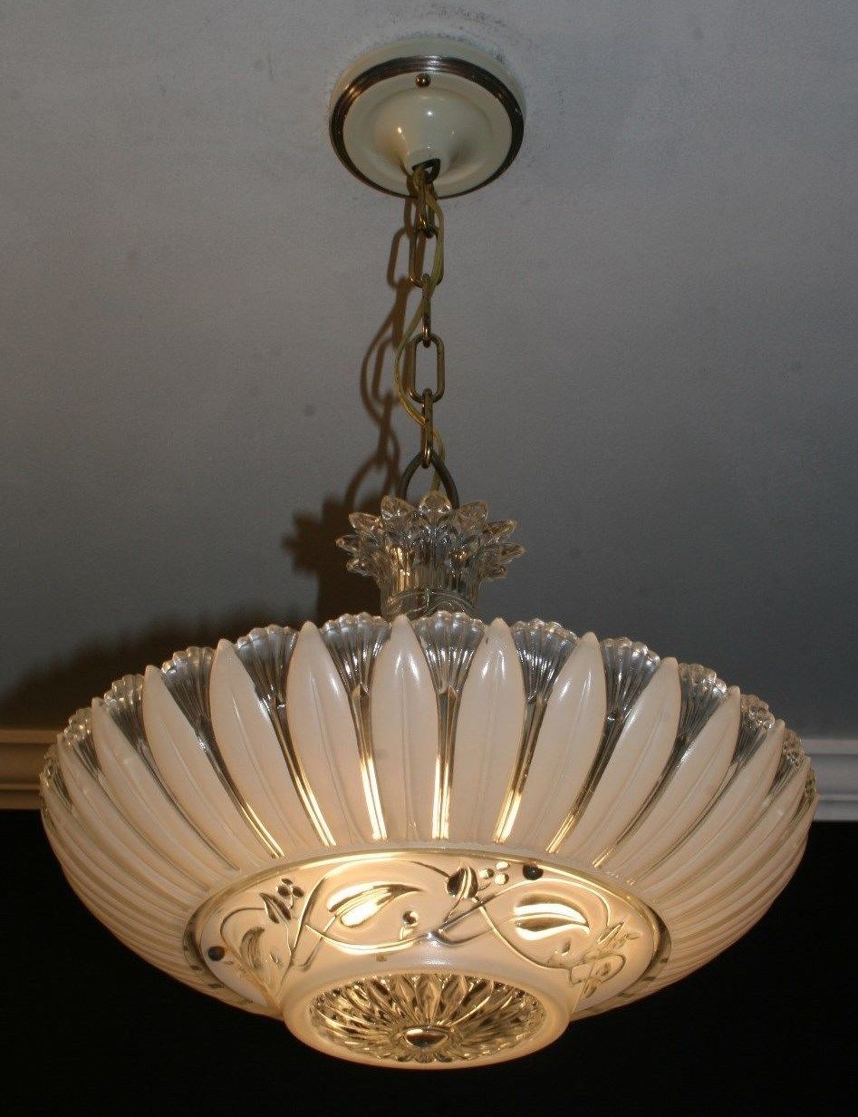 Antique cream beige glass sunflower art deco light fixture ceiling chandelier