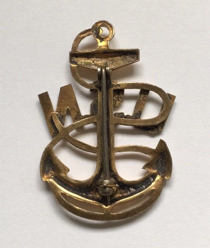 Vintage WW II Two Tone Sterling Silver US Navy Anchor PIN Badge 1 3/4"