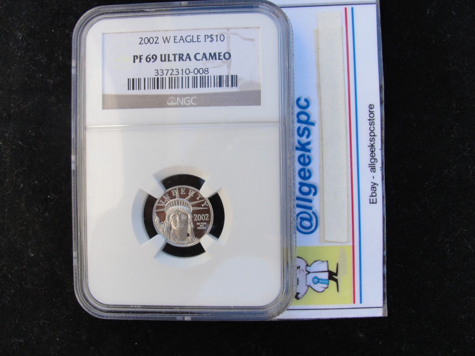 2002 US mint $10 1/10th Platinum Eagle NGC P$10 PR69 Graded Coin -Valued at $215