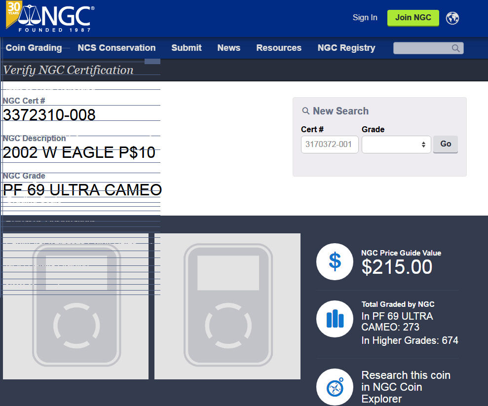 2002 US mint $10 1/10th Platinum Eagle NGC P$10 PR69 Graded Coin -Valued at $215