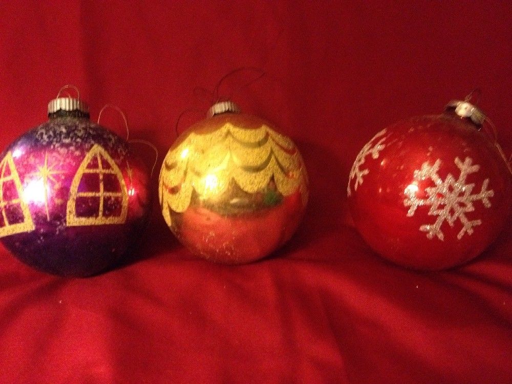 VINTAGE 6 LANISSA SHINY BRITE Christmas Tree Ornaments Glass Mica Made In USA B