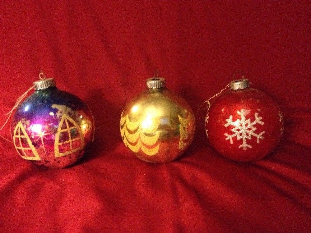 VINTAGE 6 LANISSA SHINY BRITE Christmas Tree Ornaments Glass Mica Made In USA B