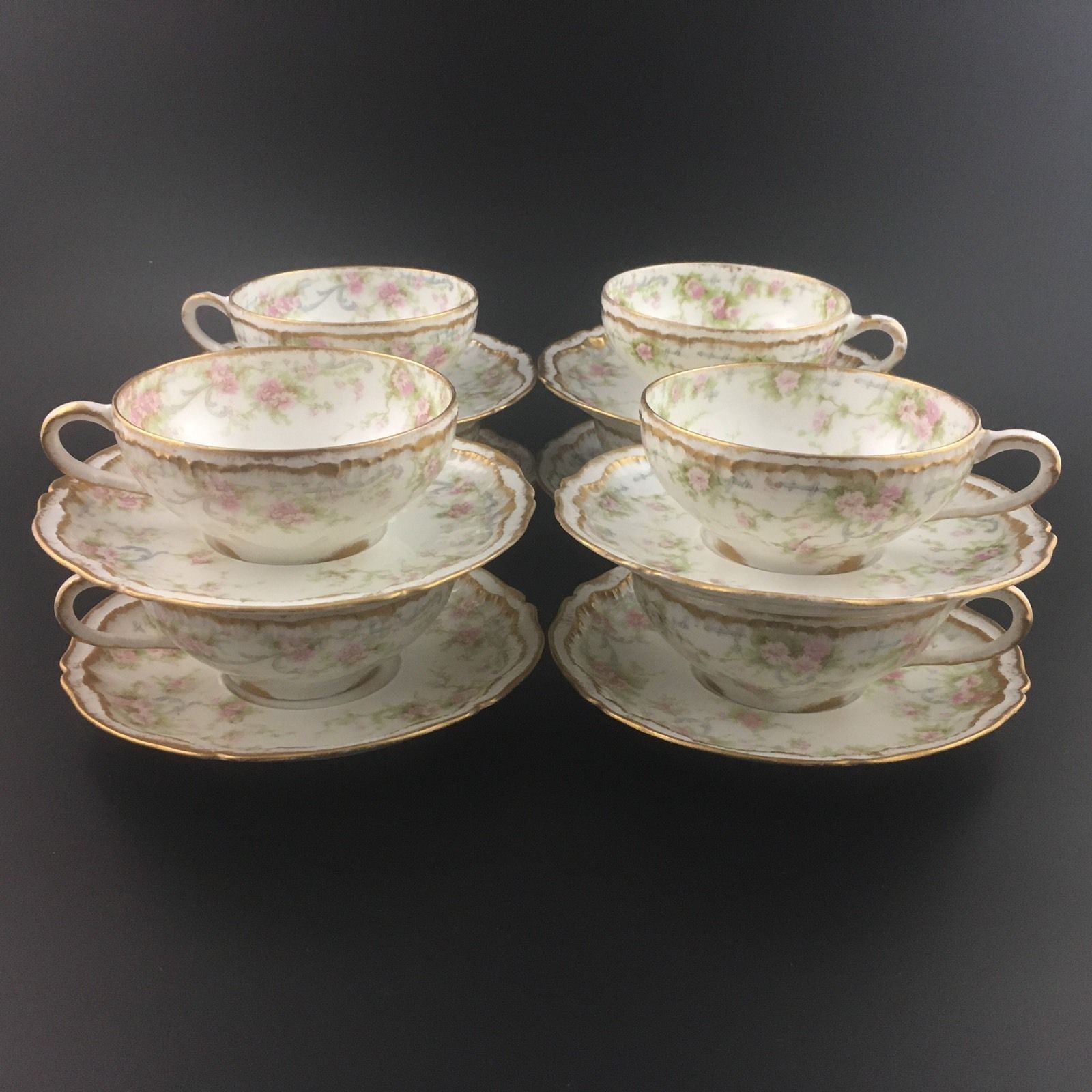 Haviland Limoges Double Gold Teacup Saucers Set Of 8 Schleiger 142a