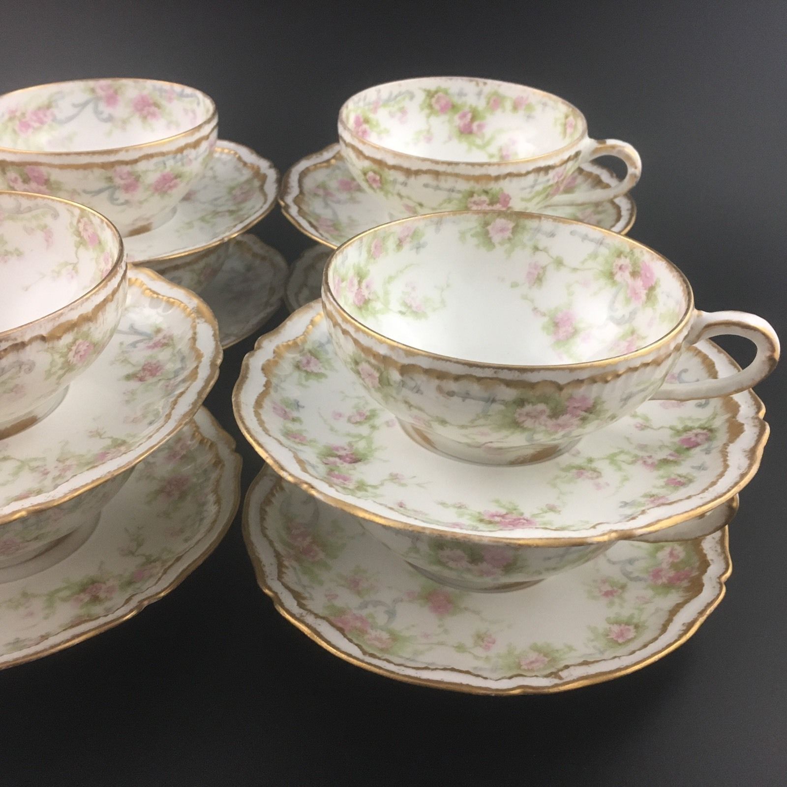 Haviland Limoges Double Gold Teacup Saucers Set Of 8 Schleiger 142a