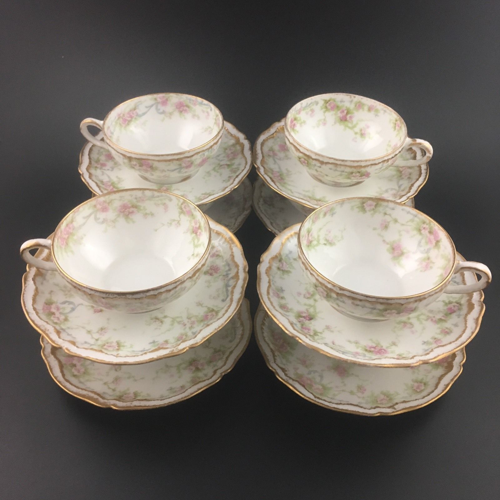 Haviland Limoges Double Gold Teacup Saucers Set Of 8 Schleiger 142a