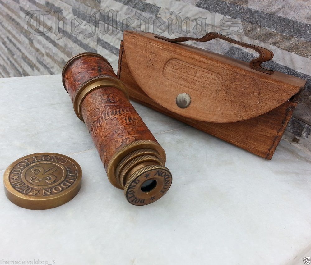 Brass Telescope, Antique Spyglass Leather Engraving Scope Pirate Vintage Gift