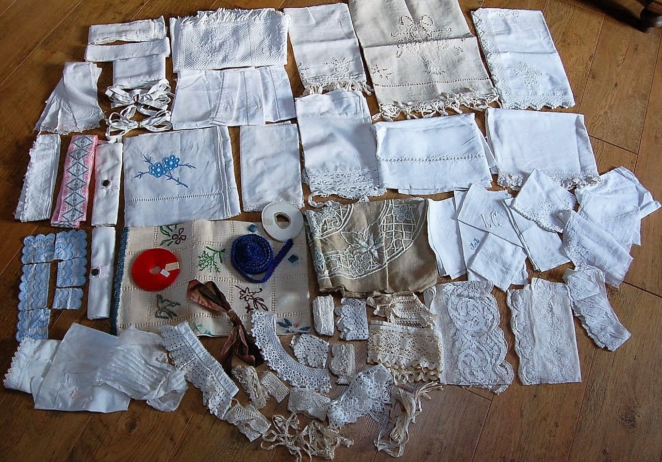 Large LOT Antique French Lace Trim Yardage Linen Embroidery Ribbon Handmade 6lbs