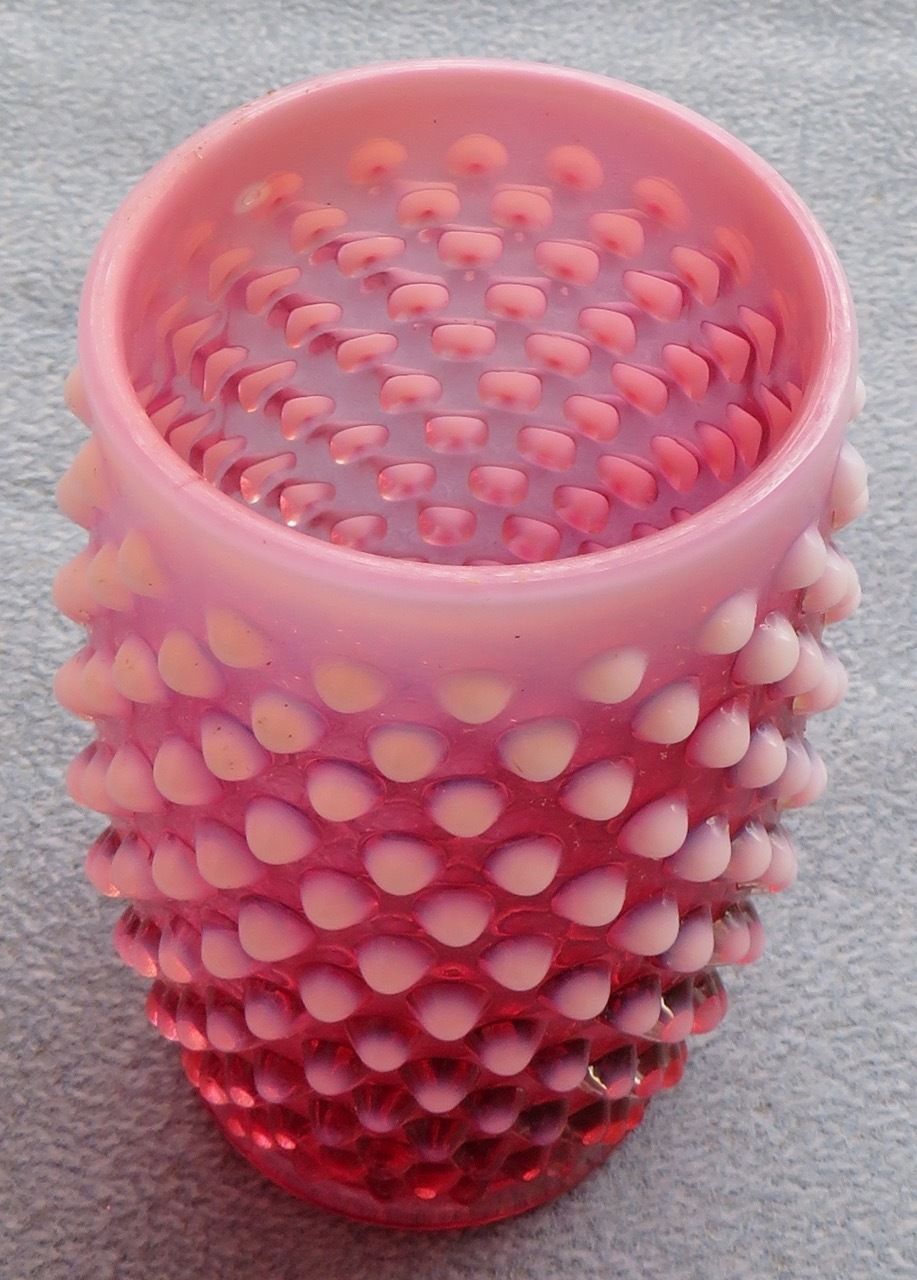 Vintage Fenton Cranberry Opalescent Hobnail Water Set: Pitcher and 6 Tumblers