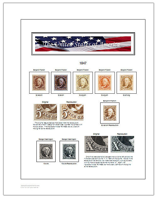 US 1847-1898 Color Stamp Album Pages