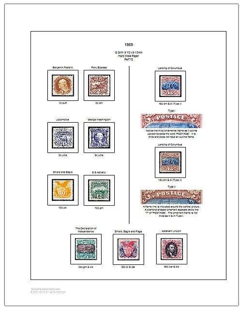 US 1847-1898 Color Stamp Album Pages