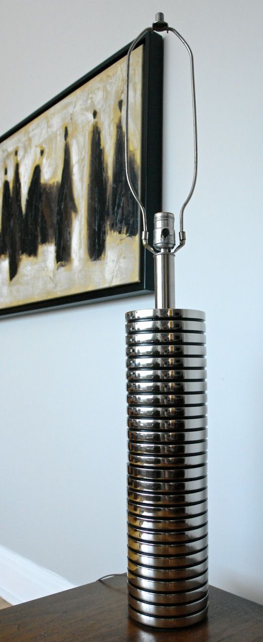 60's MCM CHROME COLUMN SKYSCRAPER 38" TABLE LAMP Jere Laurel Sonneman Kovacs Era