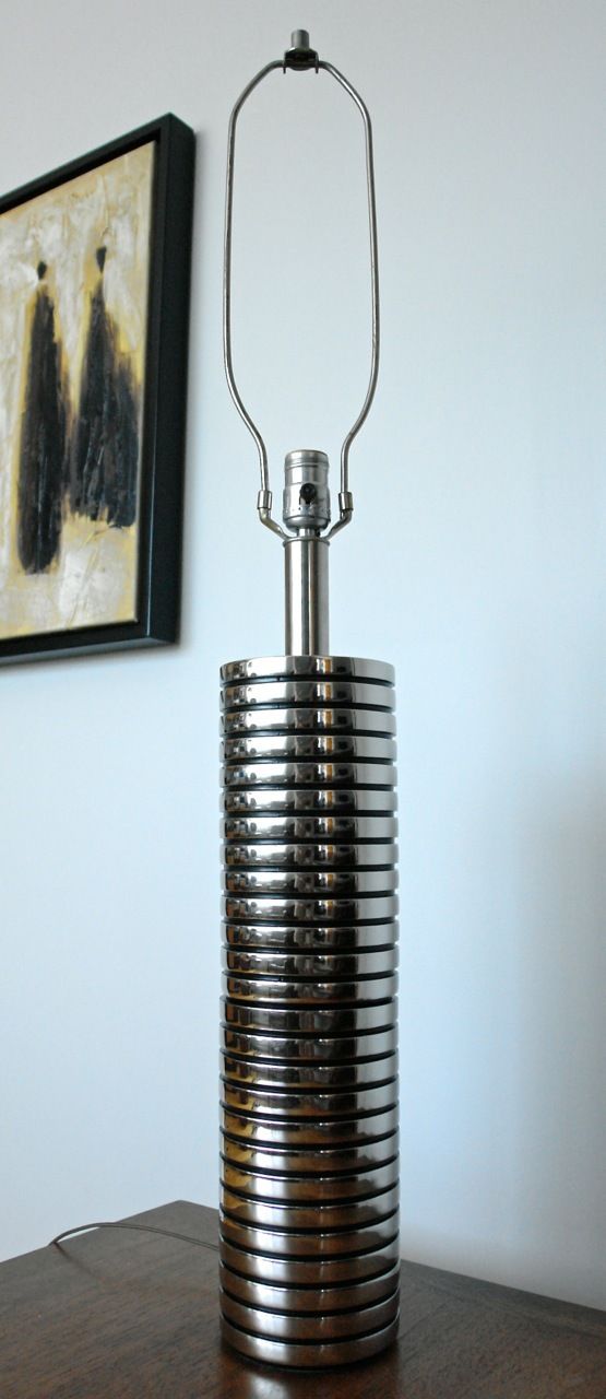 60's MCM CHROME COLUMN SKYSCRAPER 38" TABLE LAMP Jere Laurel Sonneman Kovacs Era