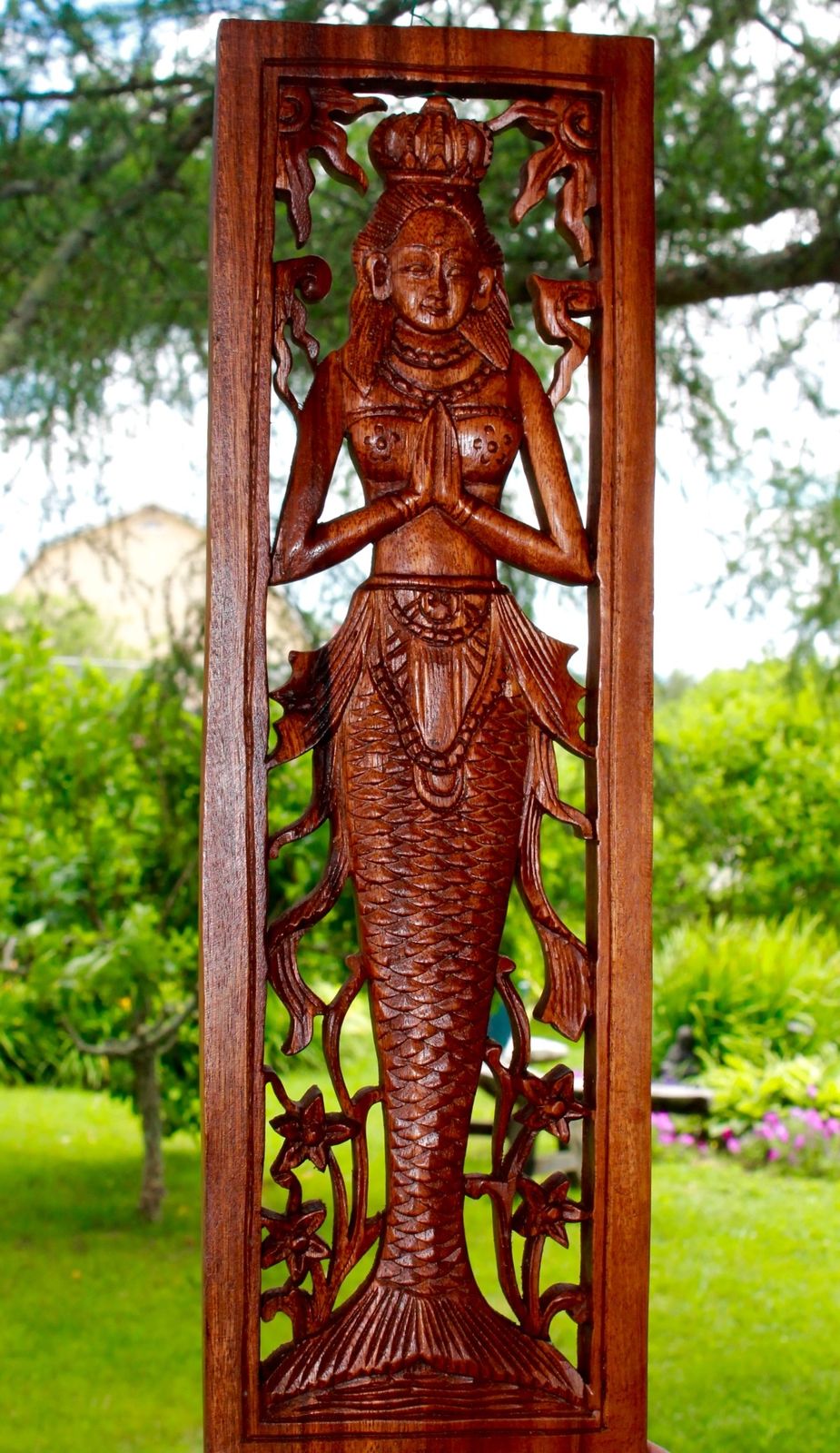 Balinese Mermaid Relief Panel Bali architectural Hand Carved Wood Bali Art 20"