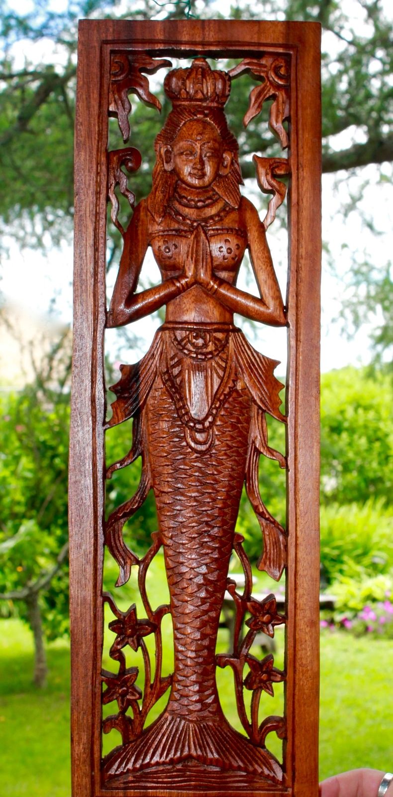 Balinese Mermaid Relief Panel Bali architectural Hand Carved Wood Bali Art 20"