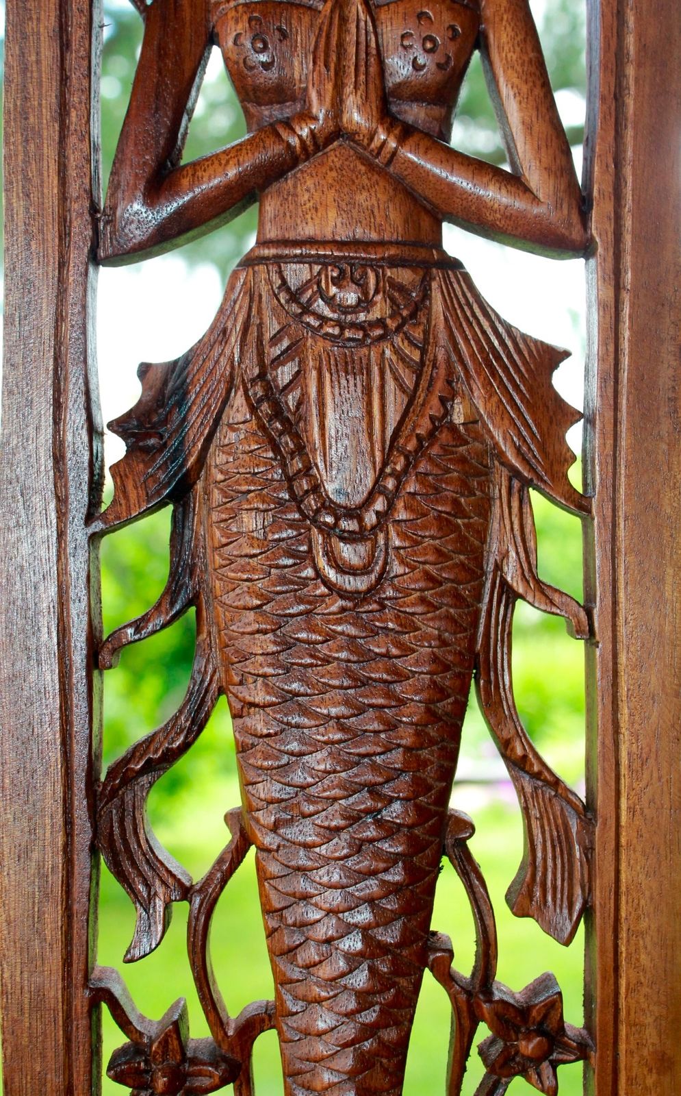 Balinese Mermaid Relief Panel Bali architectural Hand Carved Wood Bali Art 20"