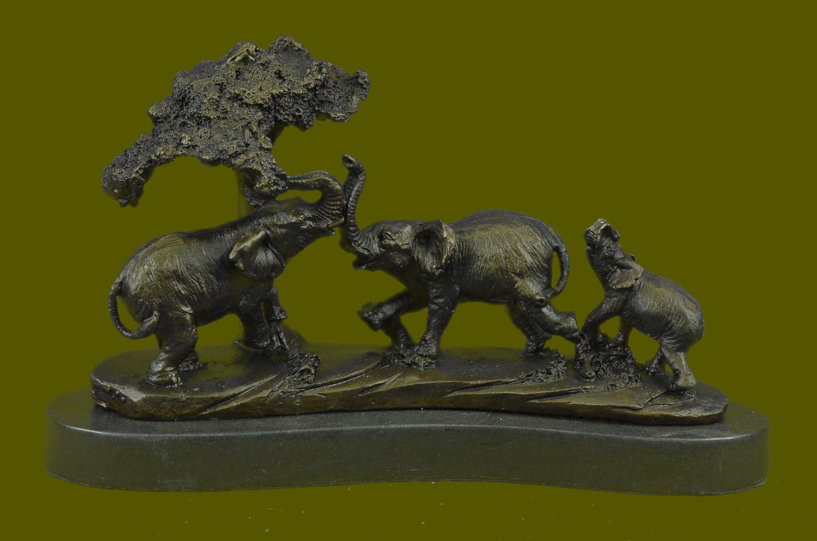 Art Deco Hot Cast Elephant Family With Tree Marble Gift Sculpture Statue Bronze