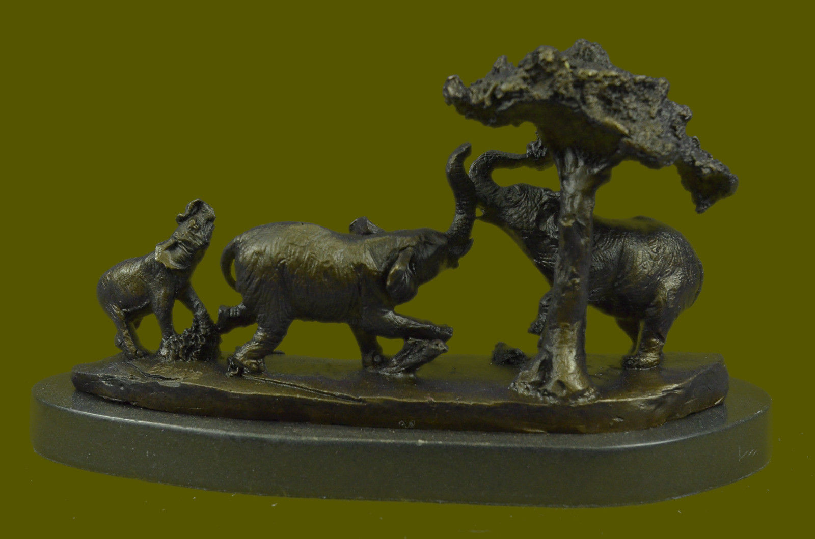 Art Deco Hot Cast Elephant Family With Tree Marble Gift Sculpture Statue Bronze