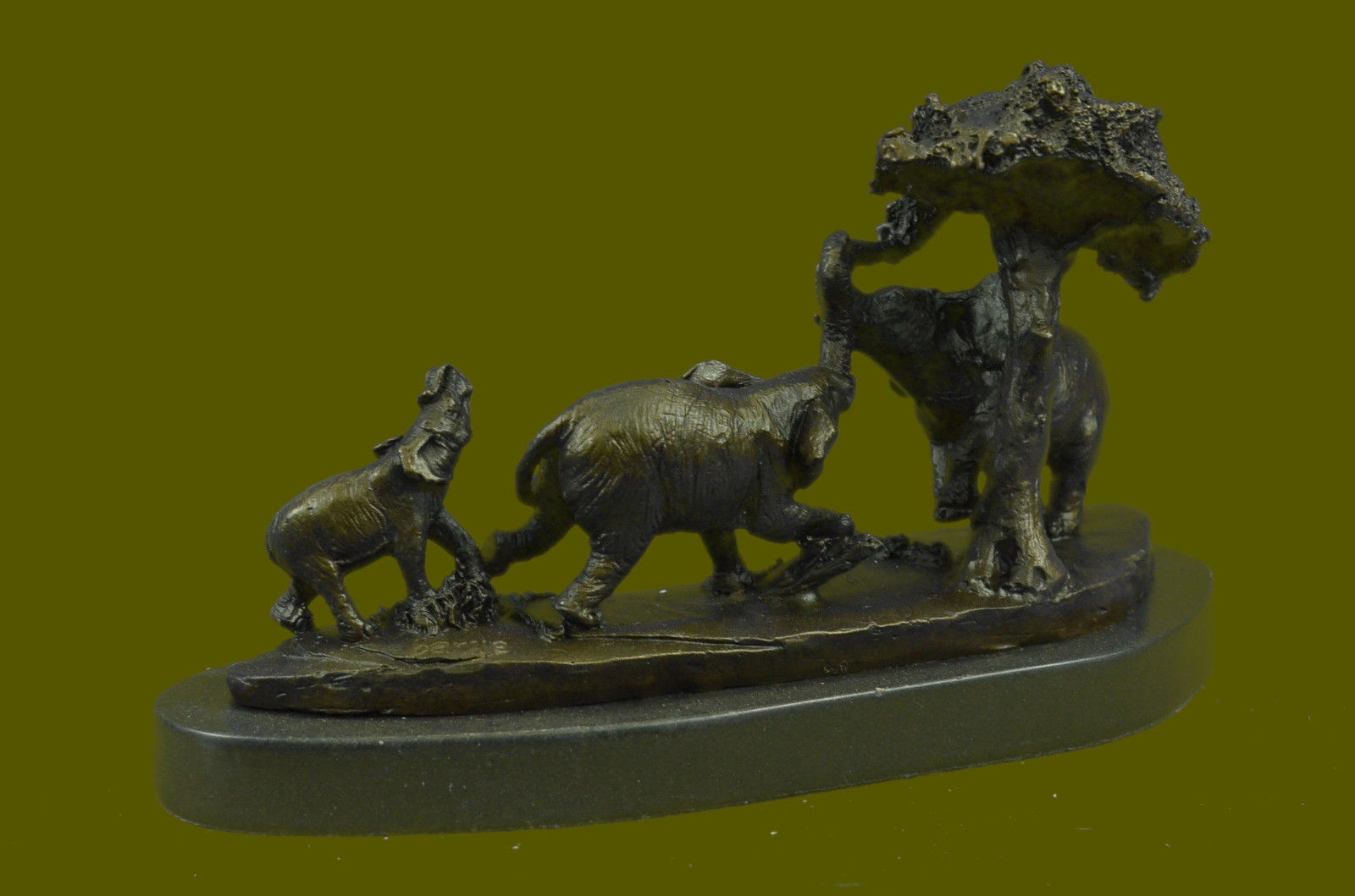 Art Deco Hot Cast Elephant Family With Tree Marble Gift Sculpture Statue Bronze