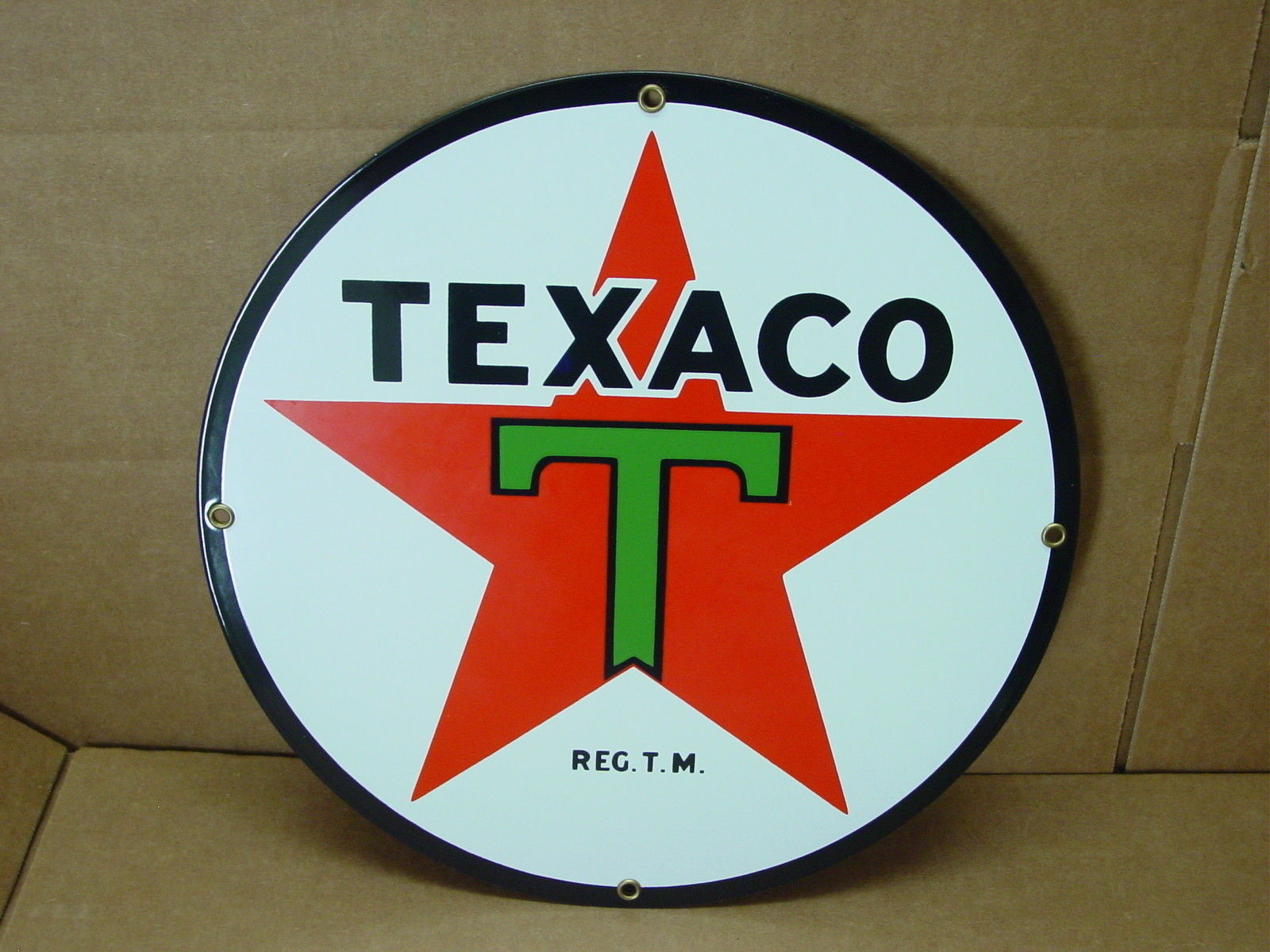 VINTAGE PORCELAIN SIGN TEXACO GAS GASOLINE OIL PUMP " WITH GREEN T "  NEAR MINT