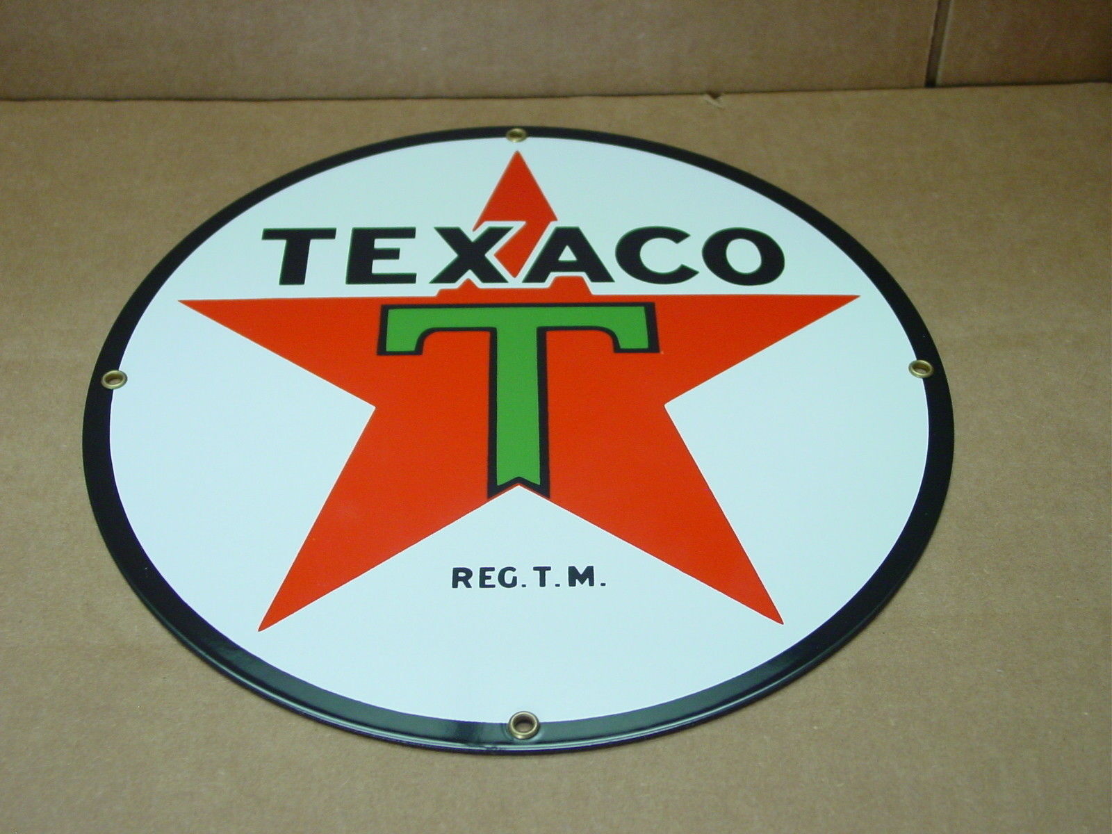 VINTAGE PORCELAIN SIGN TEXACO GAS GASOLINE OIL PUMP " WITH GREEN T "  NEAR MINT