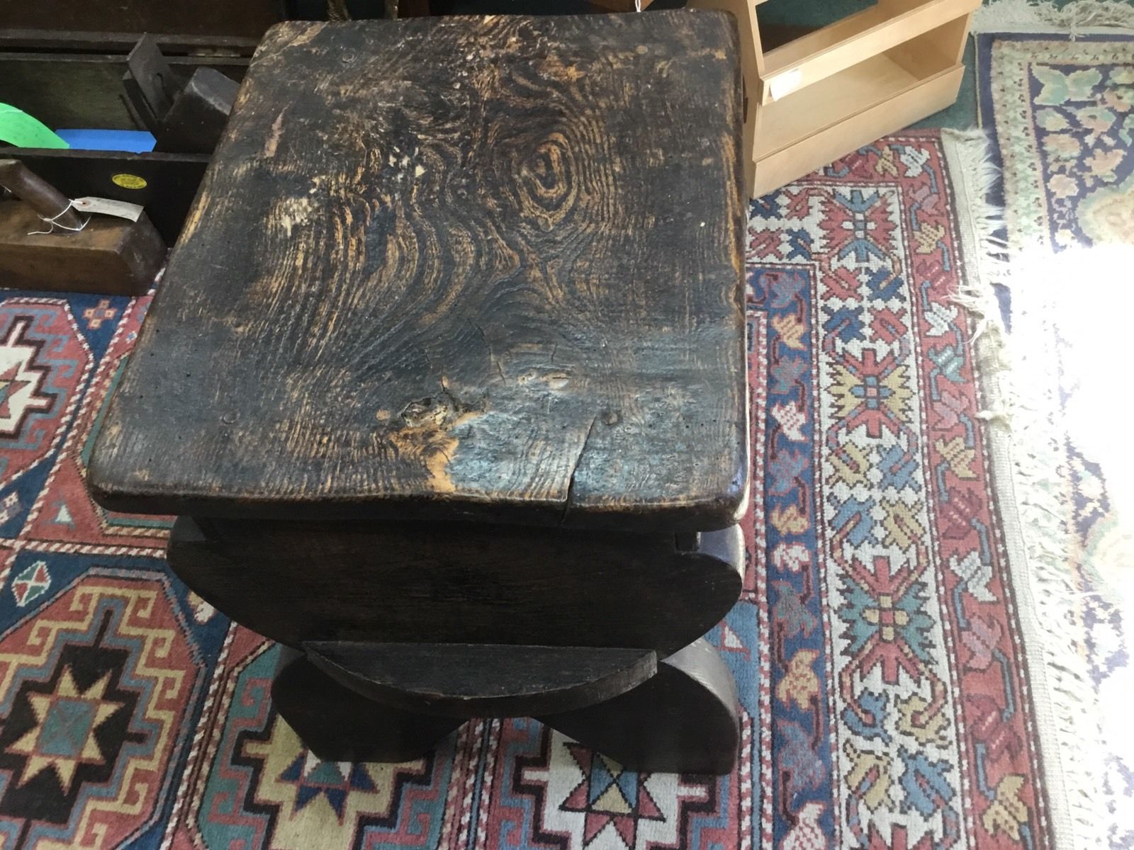 Antique 19th Century Very Heavy Oak Butlers Stool