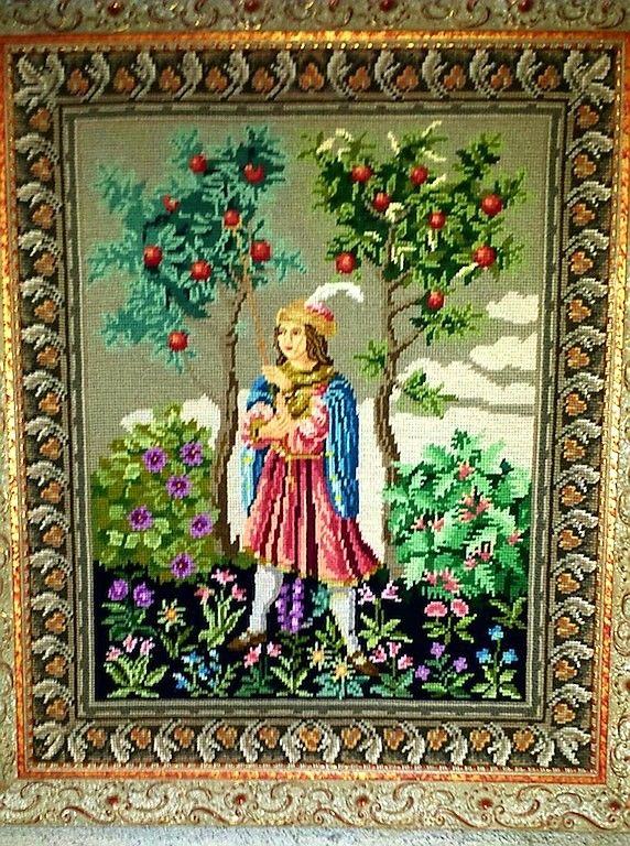 19th Century Needlepoint Prince in Wooden Italian Frame