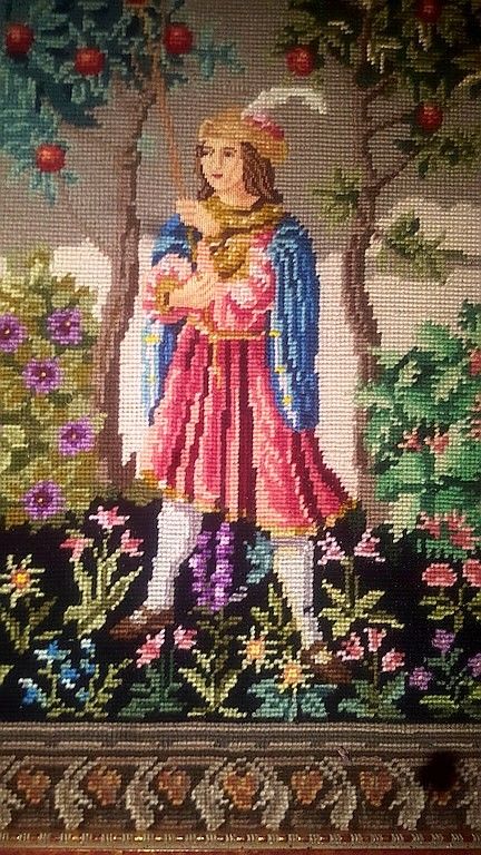 19th Century Needlepoint Prince in Wooden Italian Frame