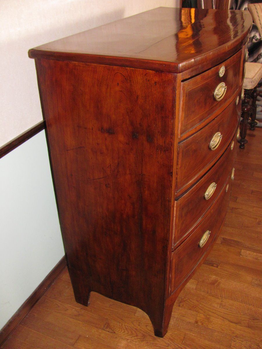 Antique English Georgian Mahogany Bowfront Chest of Drawers Circa 1810