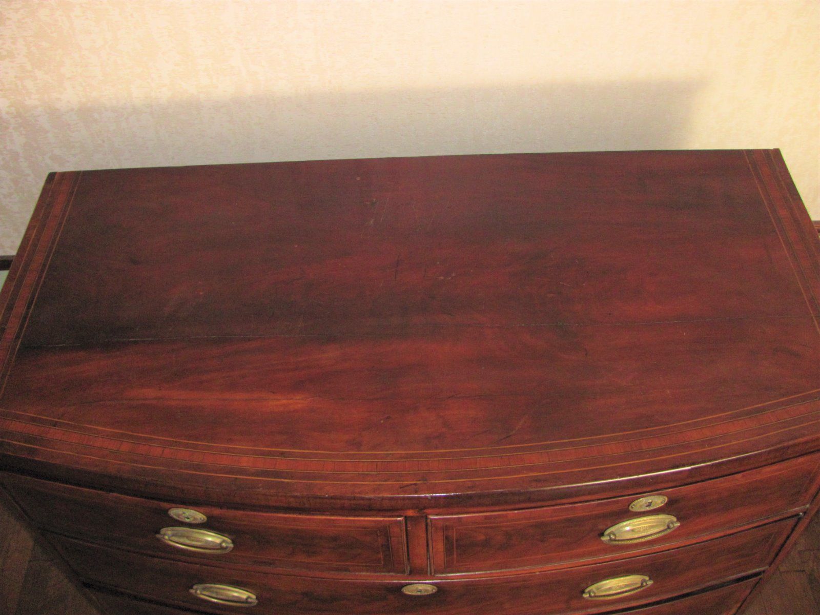 Antique English Georgian Mahogany Bowfront Chest of Drawers Circa 1810